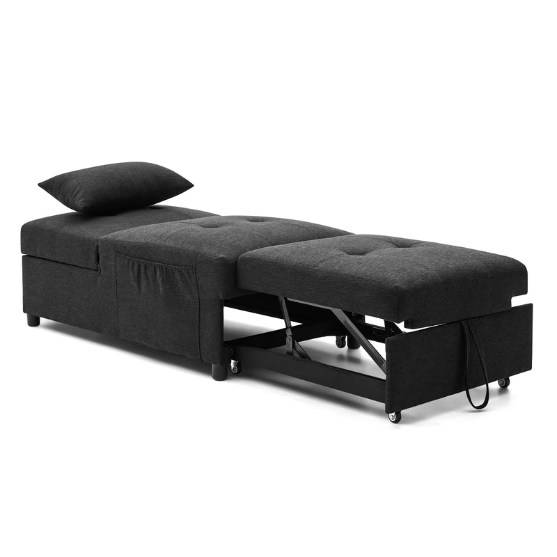 Folding Ottoman Sleeper Sofa Bed, 4 in 1 Function, Work as Ottoman, Chair ,Sofa Bed and Chaise Lounge for Small Space Living, Black (44" x 26" x 33"H)