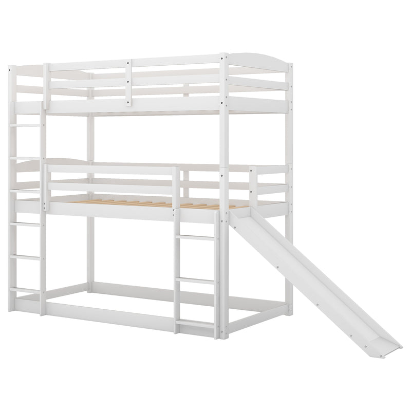 Twin over Twin over Twin Adjustable Triple Bunk Bed with Ladder and Slide,White