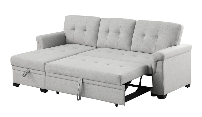 Sierra Light Gray Linen Reversible Sleeper Sectional Sofa with Storage Chaise