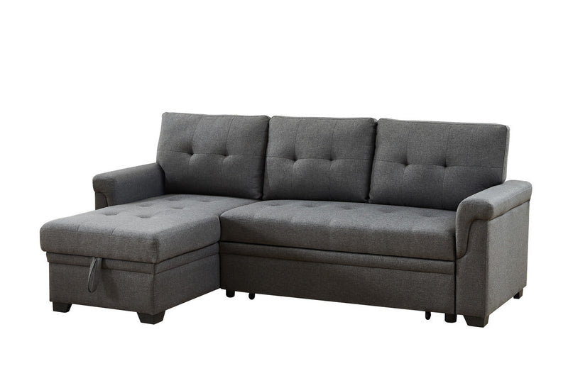 Hunter Dark Gray Linen Reversible Sleeper Sectional Sofa with Storage Chaise