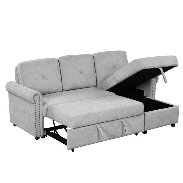 83" Modern Convertible Sleeper Sofa Bed with Storage Chaise - Gray
