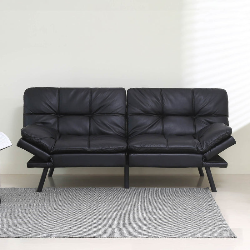 Convertible Memory Foam Futon Couch Bed, Modern Folding Sleeper Sofa - Black