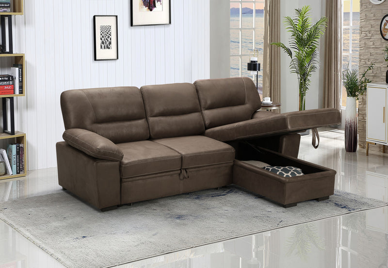 Kipling Saddle Brown Microfiber Reversible Sleeper Sectional Sofa Chaise