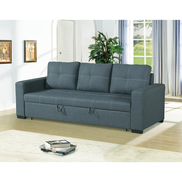 3 Seats Polyfiber Convertible Sleeper Sofa, Blue Grey