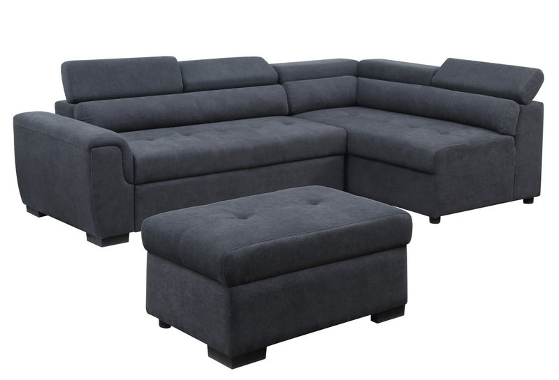 Haris Dark Gray Sleeper Sofa Sectional with Adjustable Headrest and Storage Ottoman