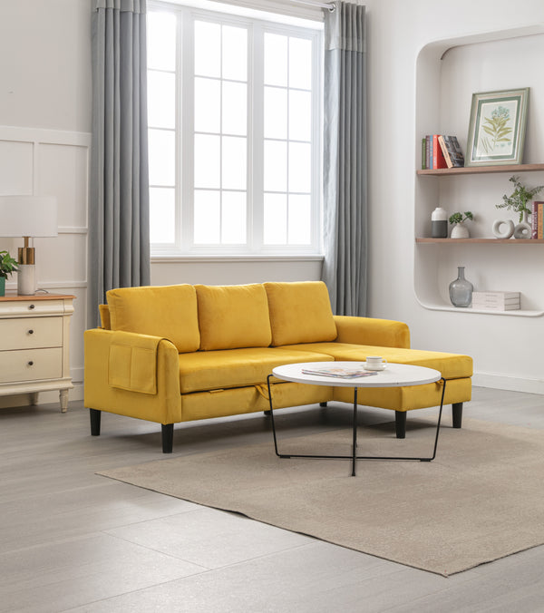 UNITED WE WIN Reversible Sectional Sofa with Storage Chaise Mustard