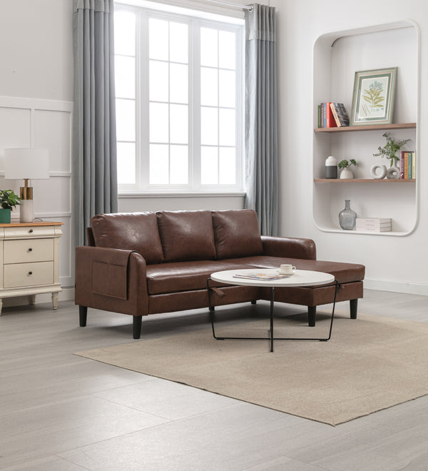 UNITED WE WIN Reversible Sectional Sofa with Storage Chaise Brown PU